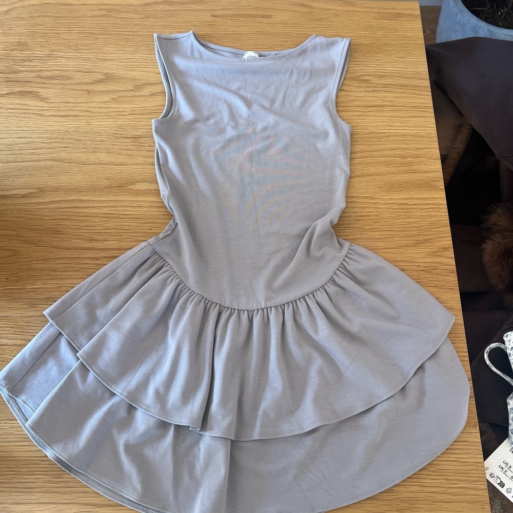 Aritzia Light Gray Ruffle Mini Dress - Picture 3 of 8